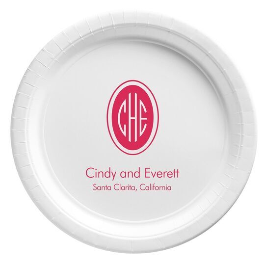Outline Shaped Oval Monogram with Text Paper Plates